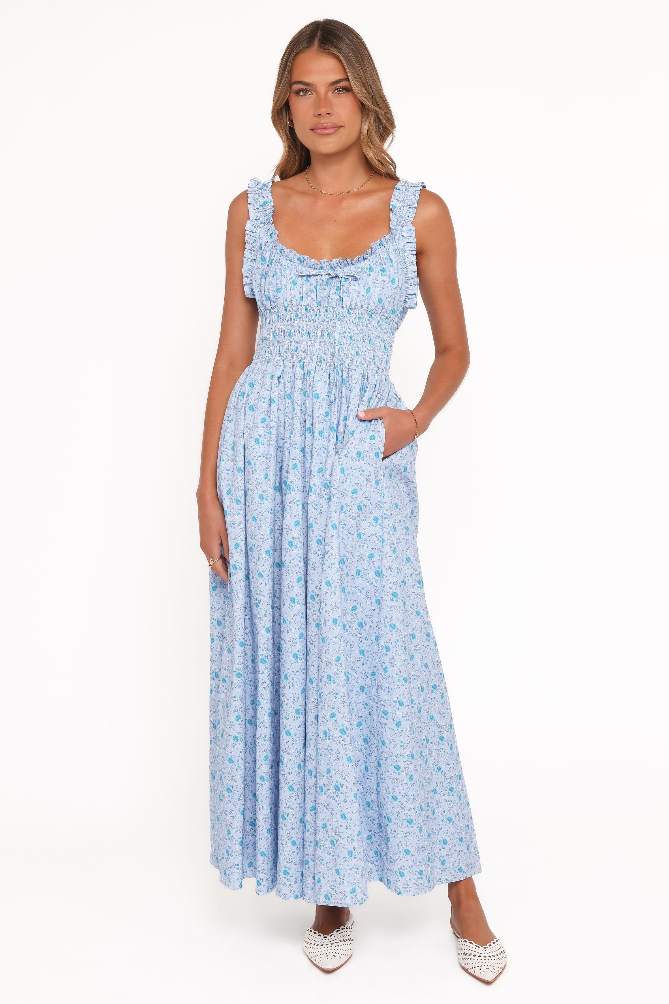 Petal and Pup USA DRESSES Marlena Midi Dress - Blue Floral