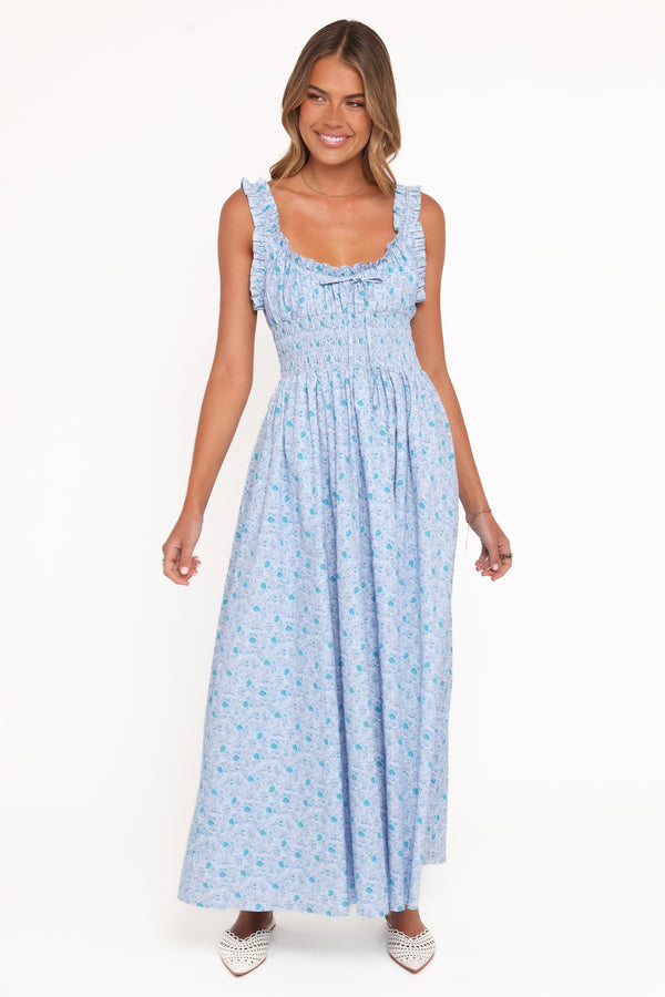 Petal and Pup USA DRESSES Marlena Midi Dress - Blue Floral