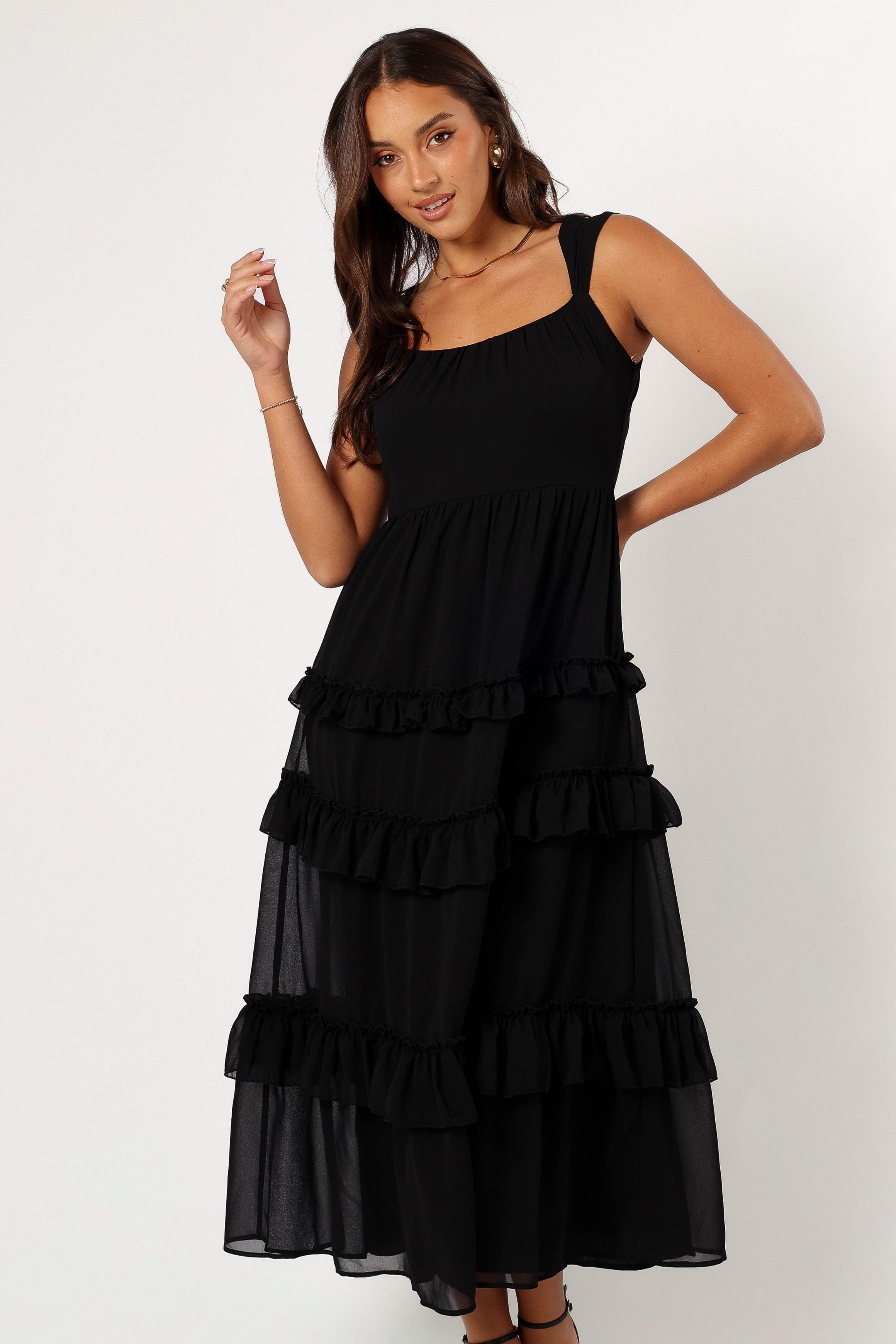 Petal and Pup USA DRESSES Marli Ruffle Midi Dress - Black