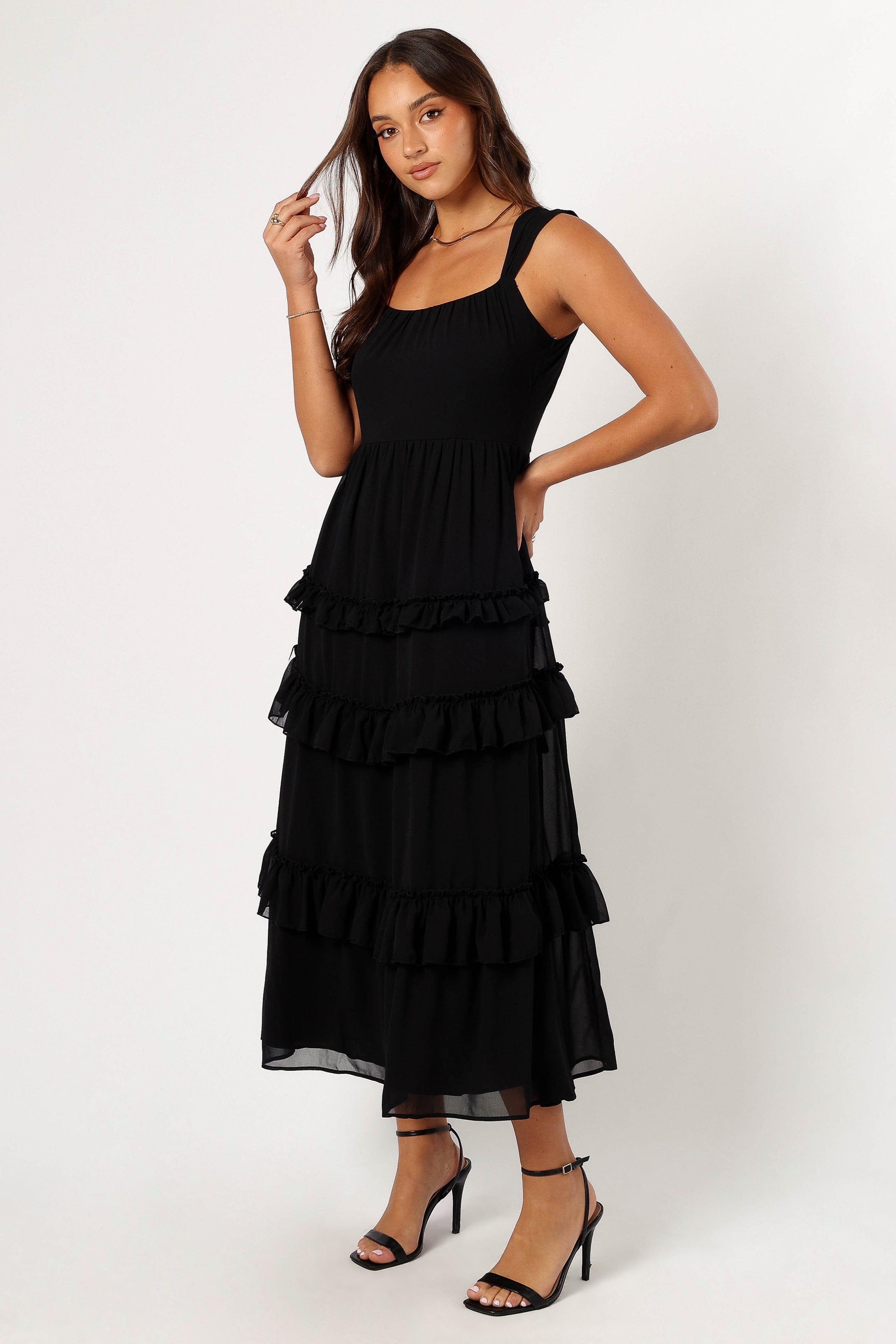 Petal and Pup USA DRESSES Marli Ruffle Midi Dress - Black