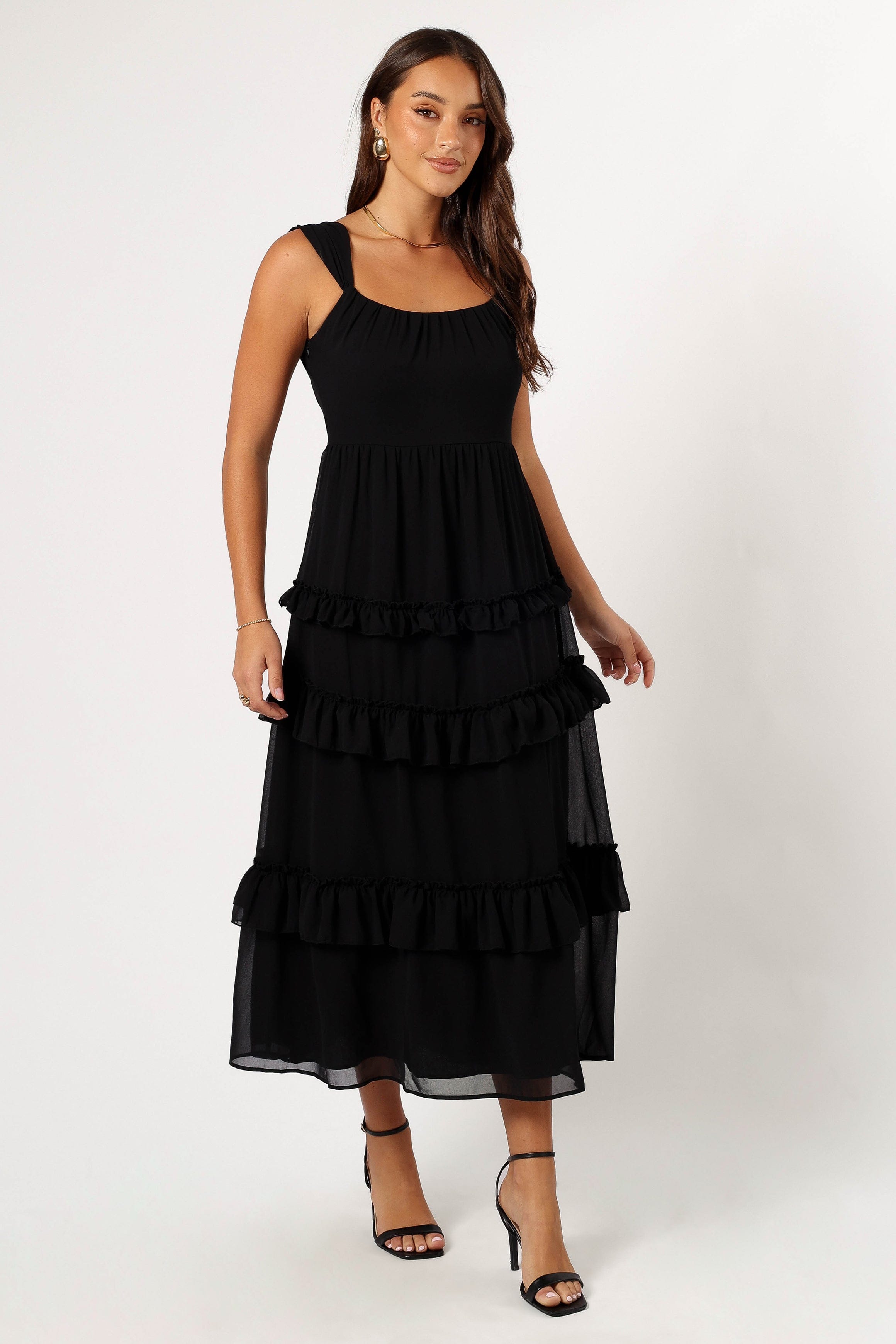 Petal and Pup USA DRESSES Marli Ruffle Midi Dress - Black