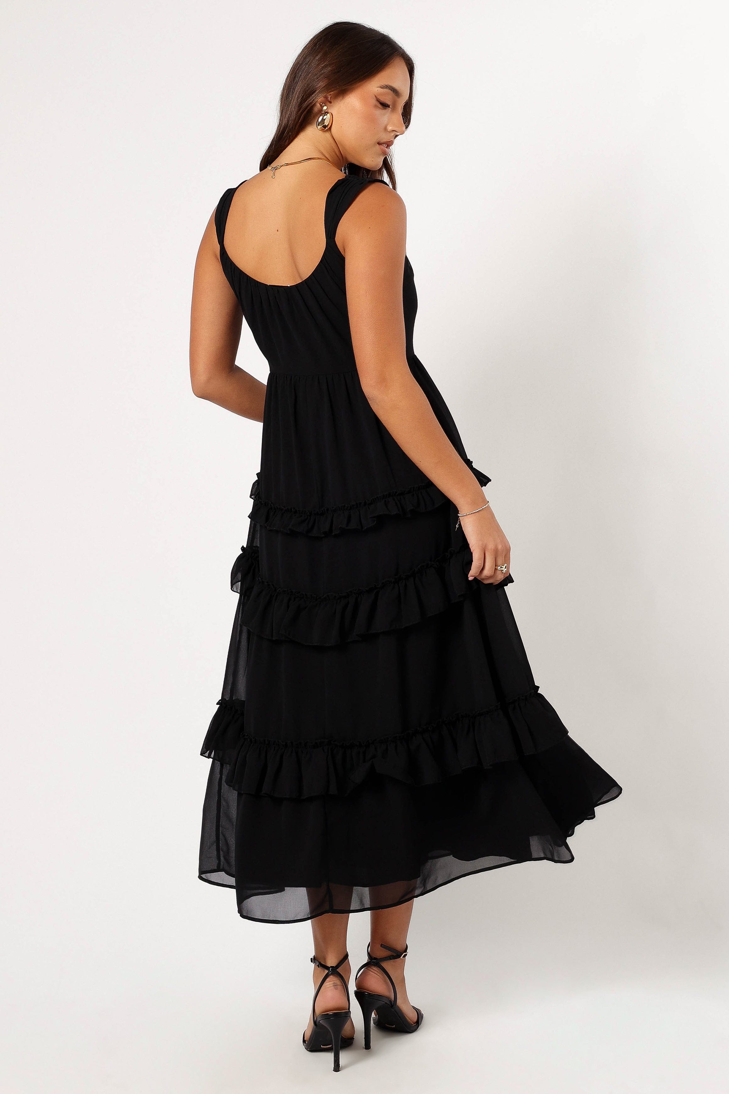 Petal and Pup USA DRESSES Marli Ruffle Midi Dress - Black