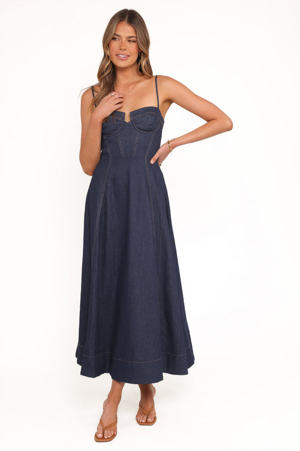 Petal and Pup USA DRESSES Marsden Denim Midi Dress - Indigo