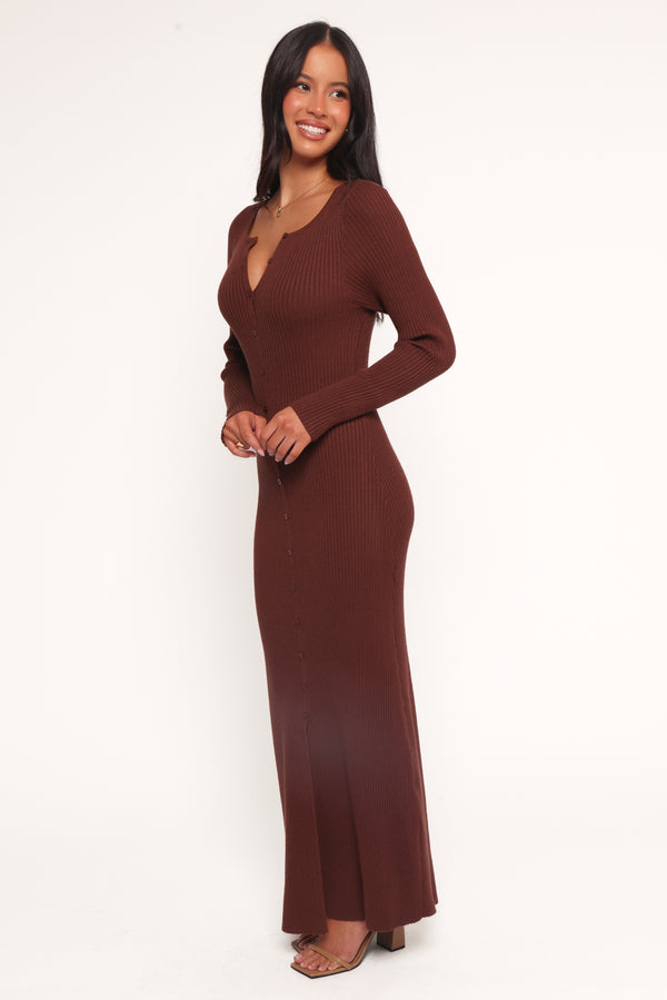 Marshall Button Through Knit Maxi Dress - Chocolate | Petal & Pup USA Marshall Button Through Knit Maxi Dress - Chocolate | Petal & Pup USA