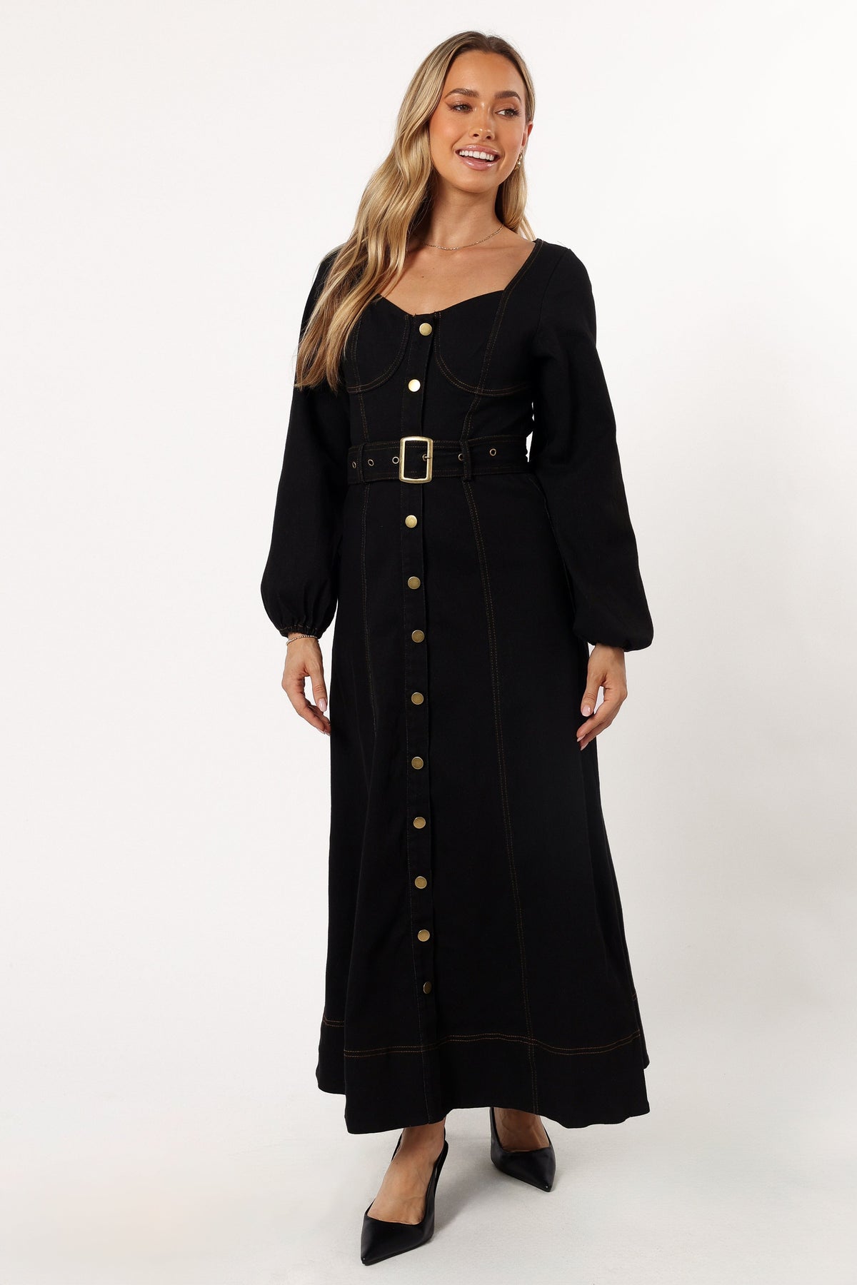 plus size black denim dress boohoo Women's Plus Denim Zip Up Shift Dress in Washed Black