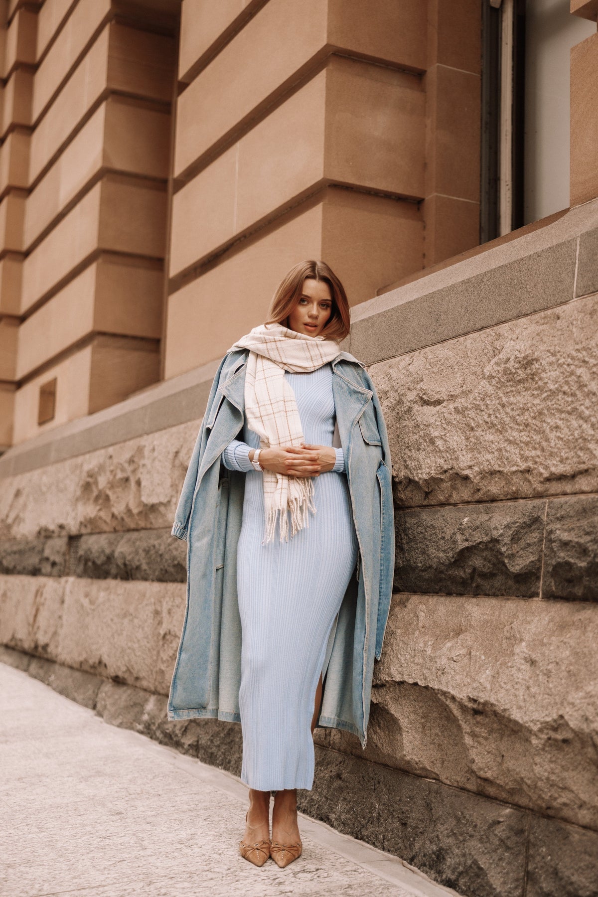 blue grey maxi dress Mattie Long Sleeve Maxi Dress