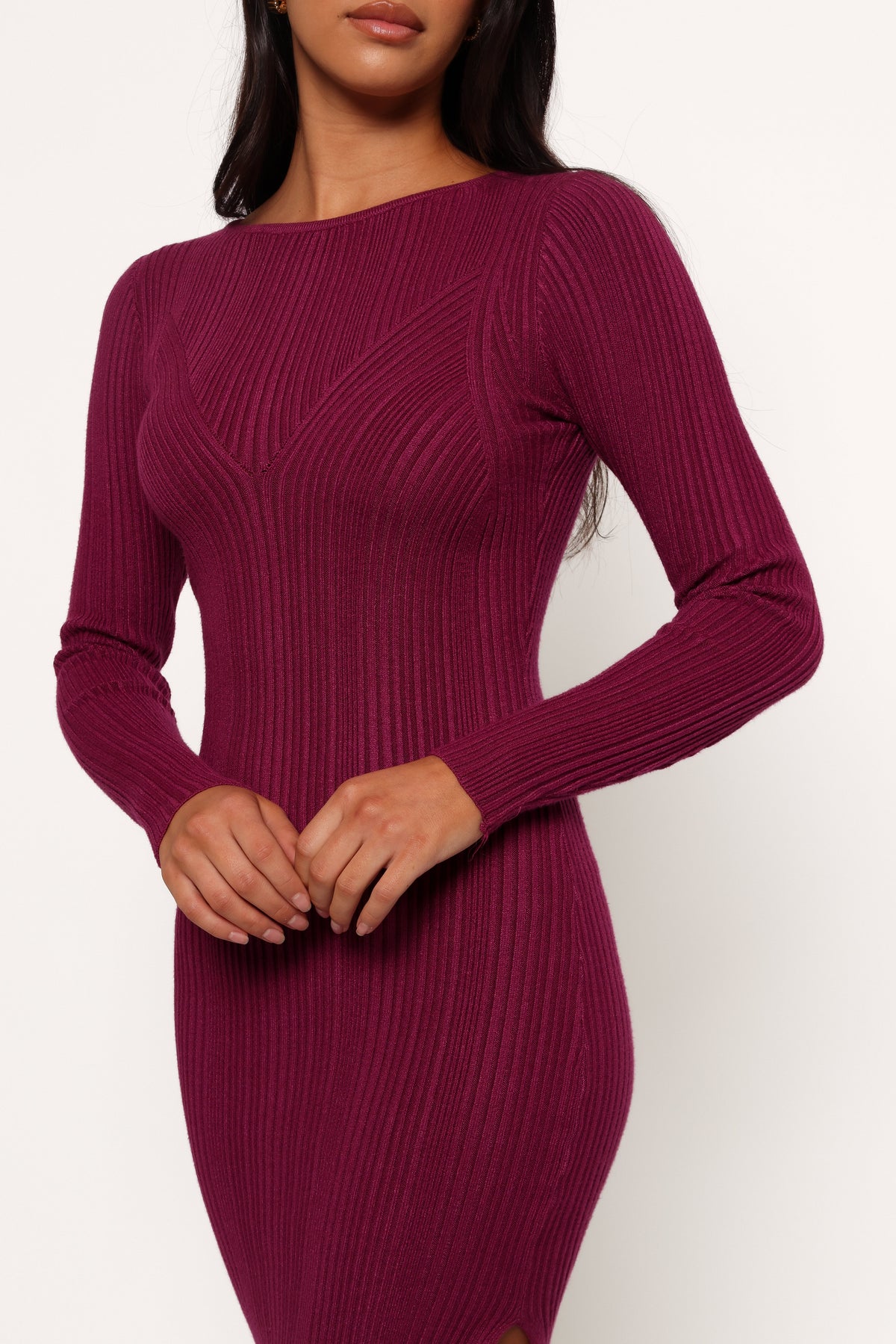 strapless open back dress Mattie Long Sleeve Maxi Dress - Plum