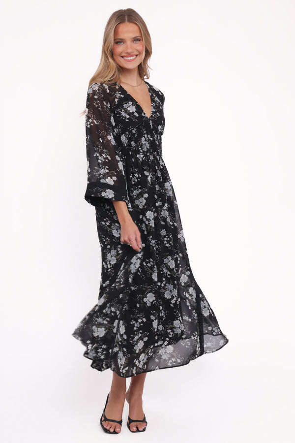 Petal and Pup USA DRESSES Mavis Long Sleeve Maxi Dress - Black Floral