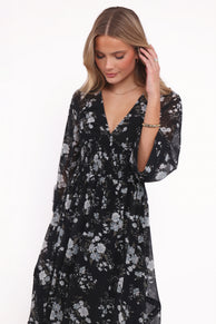 Petal and Pup USA DRESSES Mavis Long Sleeve Maxi Dress - Black Floral