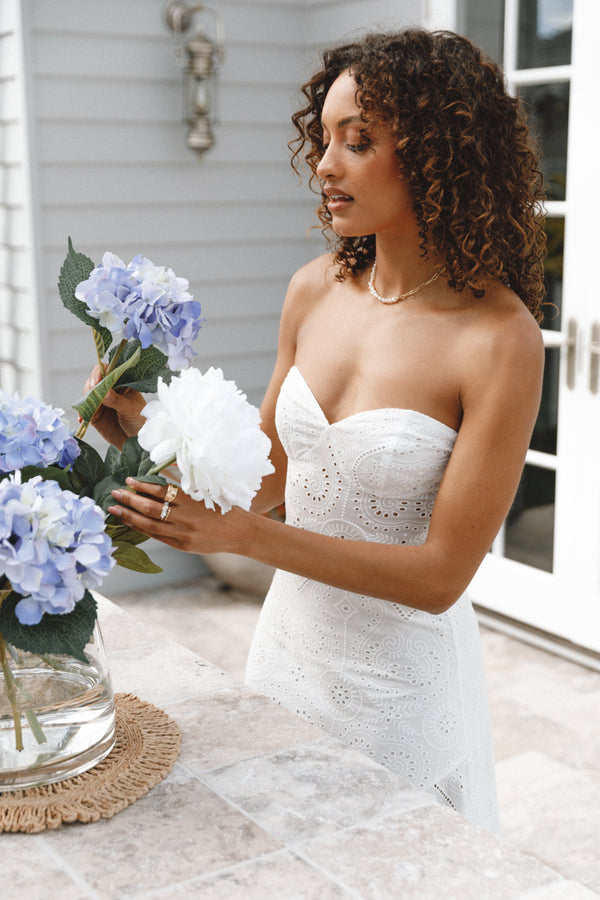 Petal and Pup USA DRESSES Melanie Strapless Midi Dress - White