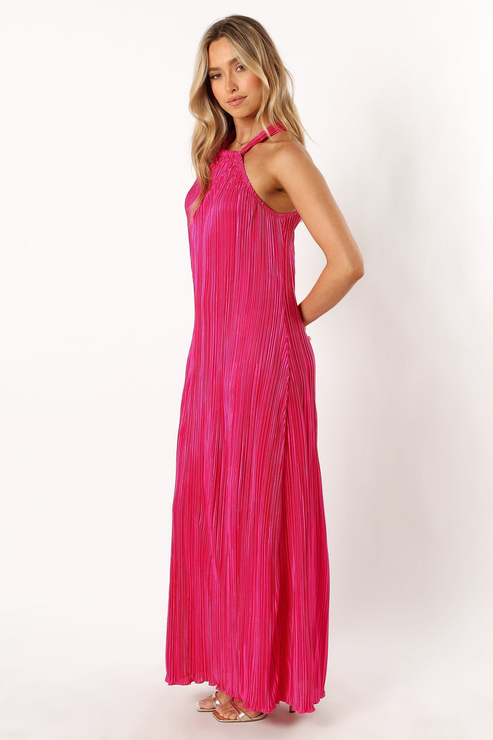 Petal and Pup USA DRESSES Melody Halterneck Plisse Midi Dress - Pink
