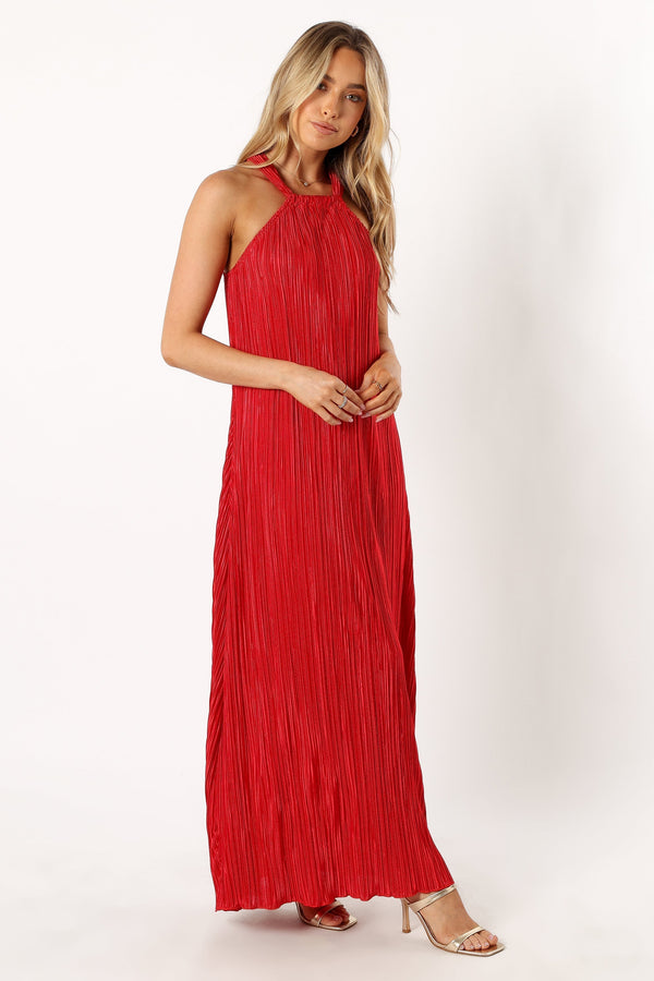 Petal and Pup USA DRESSES Melody Halterneck Plisse Midi Dress - Red