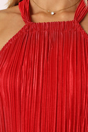 Petal and Pup USA DRESSES Melody Halterneck Plisse Midi Dress - Red