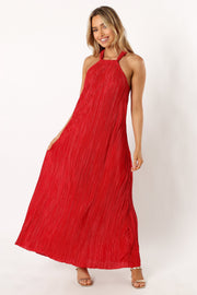 Petal and Pup USA DRESSES Melody Halterneck Plisse Midi Dress - Red