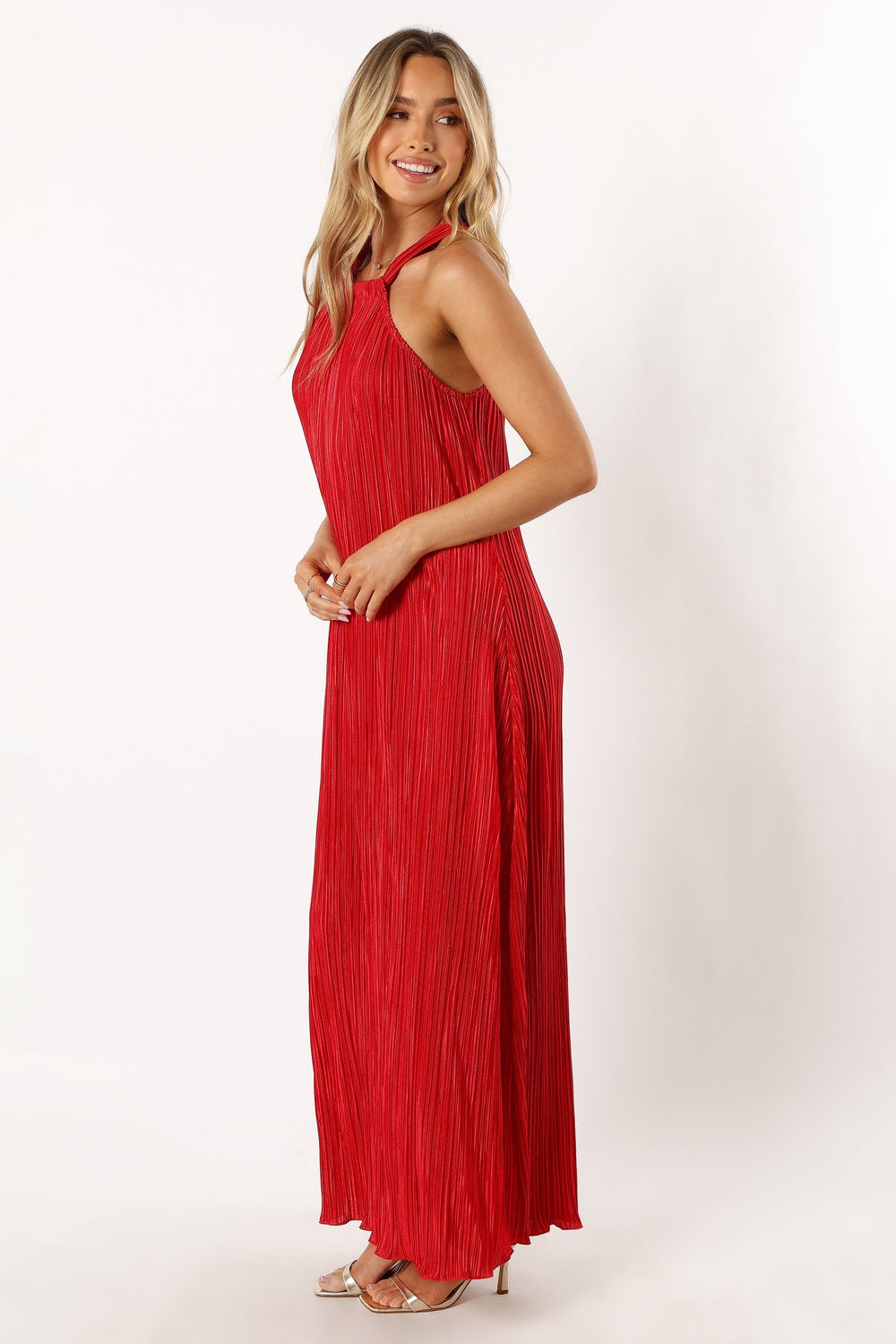 Melody Plisse Halter Maxi Dress - Red - Petal & Pup USA