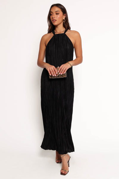 black plisse midi dress Petal and Pup Women's Melody Plisse Halter Maxi Dress