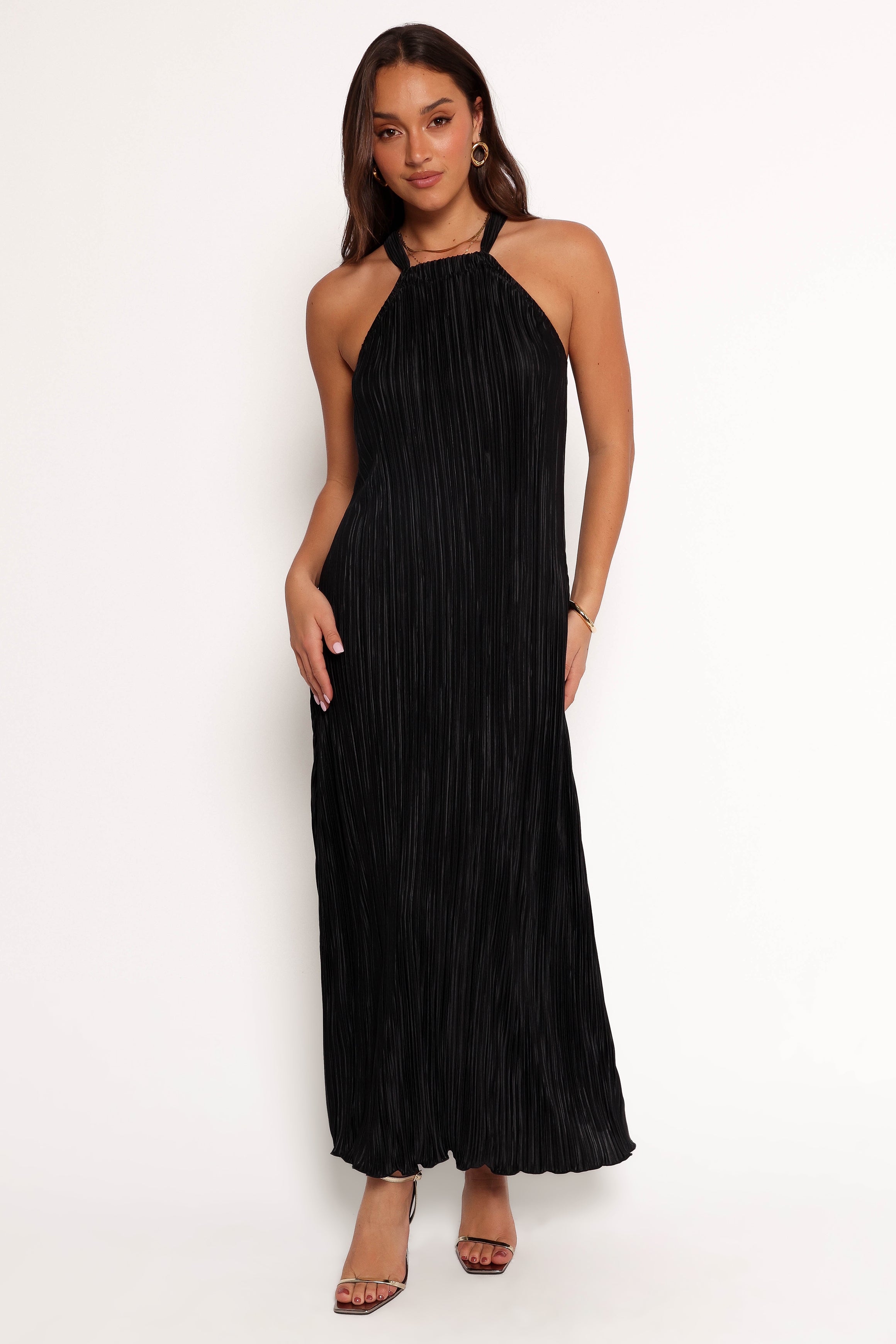 Petal and Pup USA DRESSES Melody Plisse Halter Maxi Dress - Black