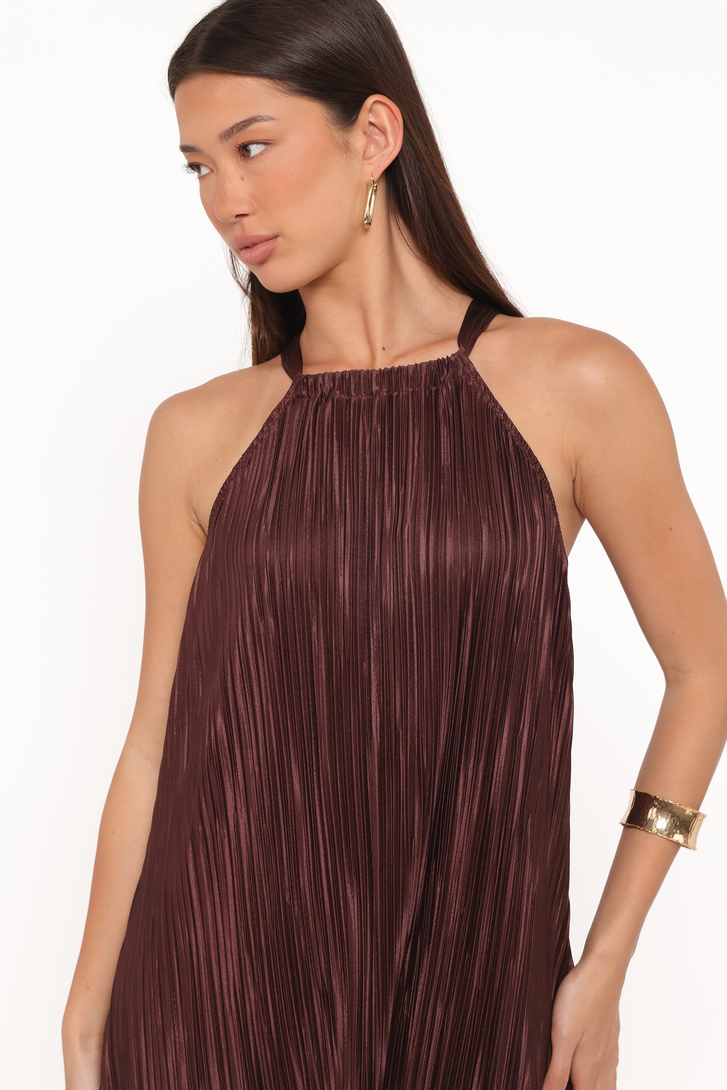 Petal and Pup USA DRESSES Melody Plisse Halter Maxi Dress - Brown