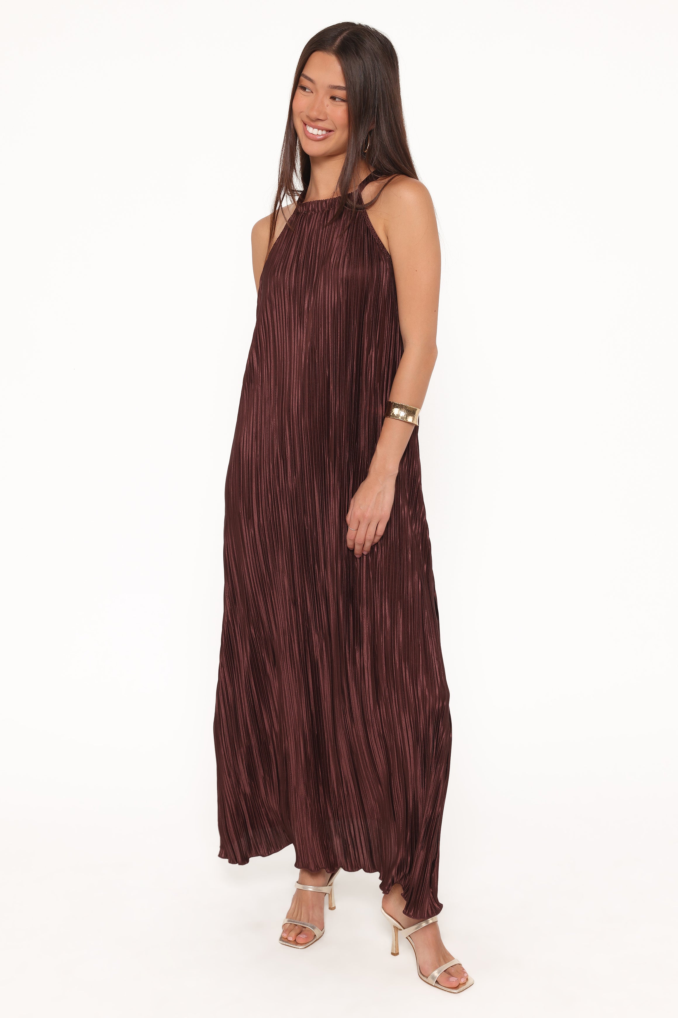Petal and Pup USA DRESSES Melody Plisse Halter Maxi Dress - Brown