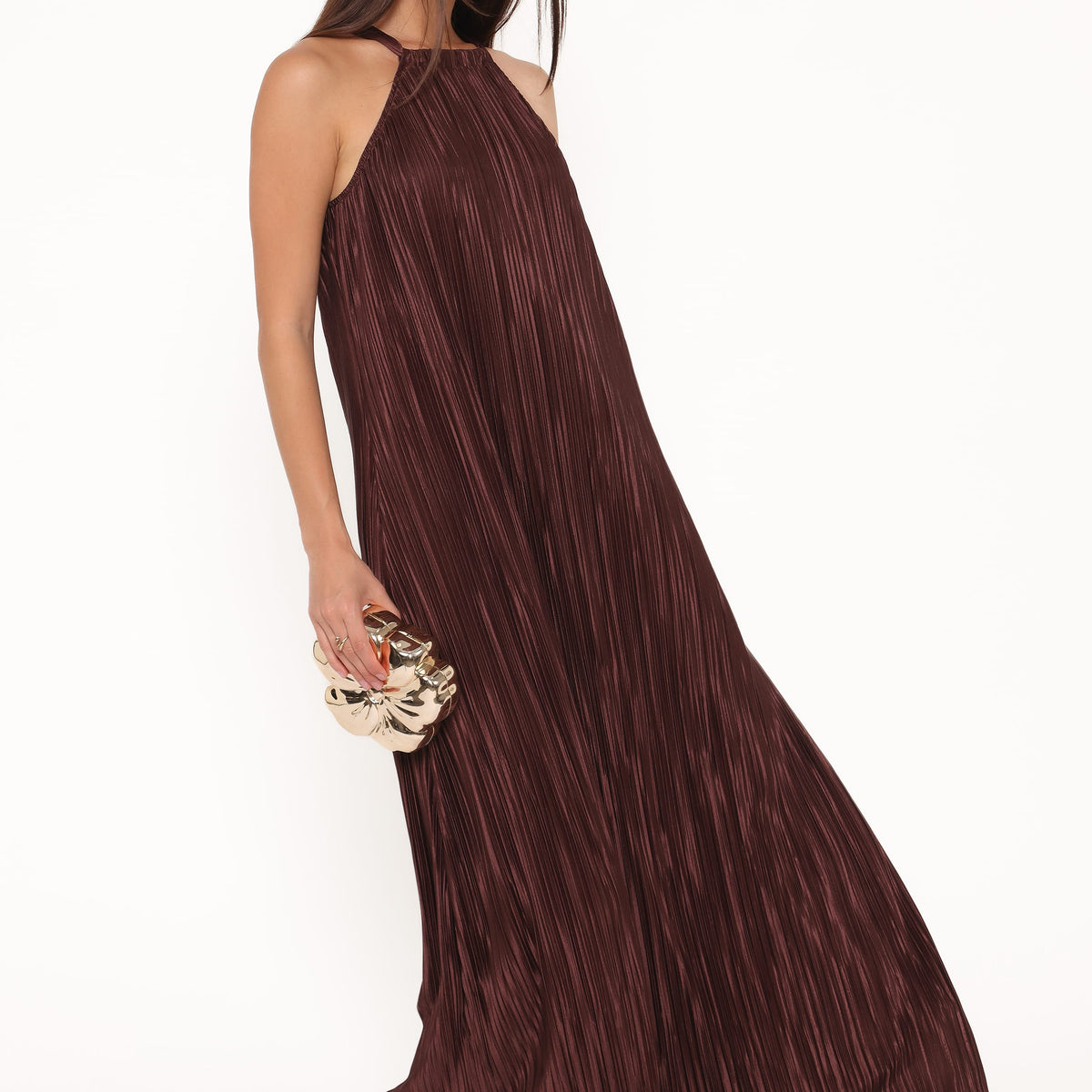 Melody Plisse Halter Maxi Dress - Brown | Petal & Pup USA Melody Plisse Halter Maxi Dress - Brown | Petal & Pup USA