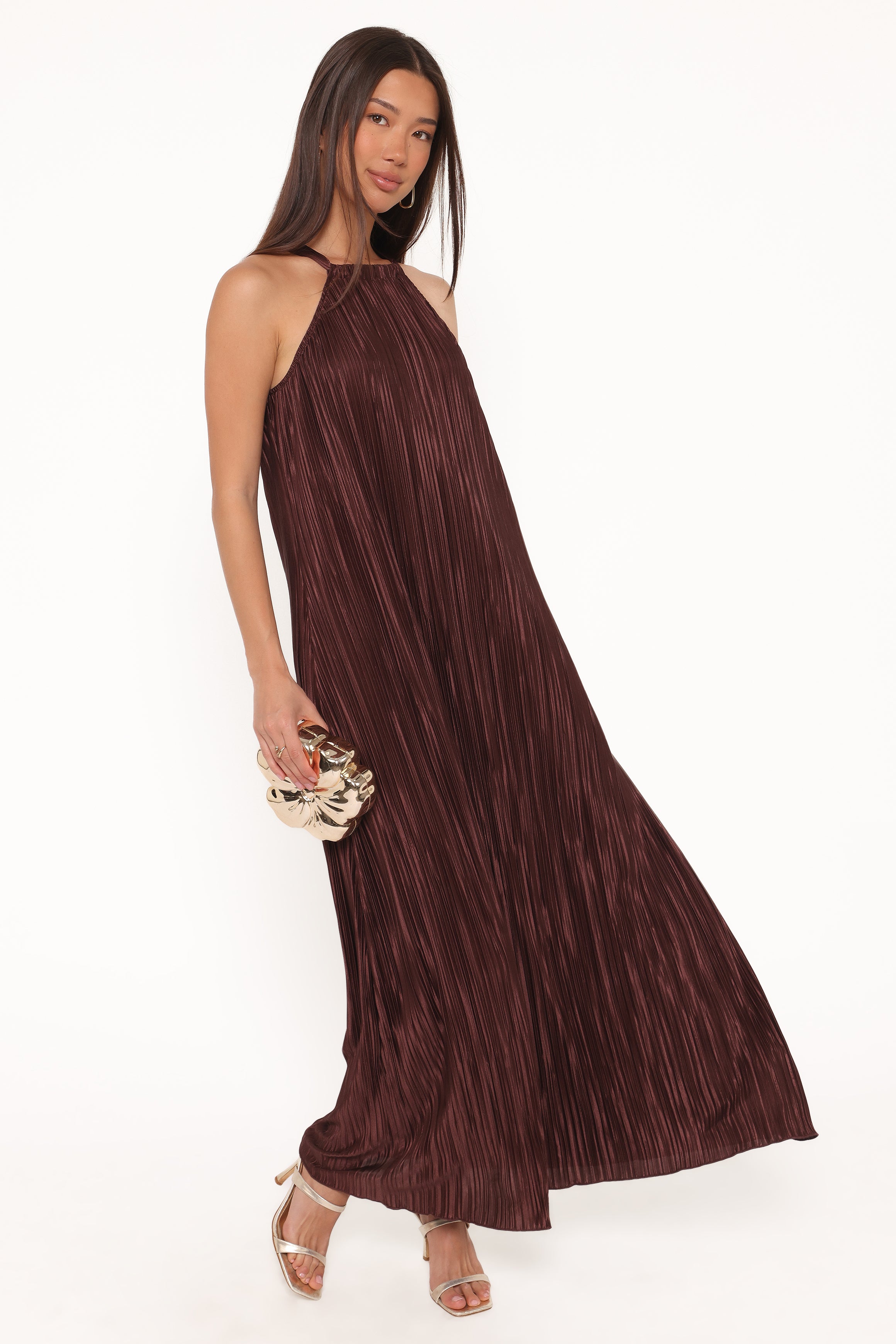 Petal and Pup USA DRESSES Melody Plisse Halter Maxi Dress - Brown