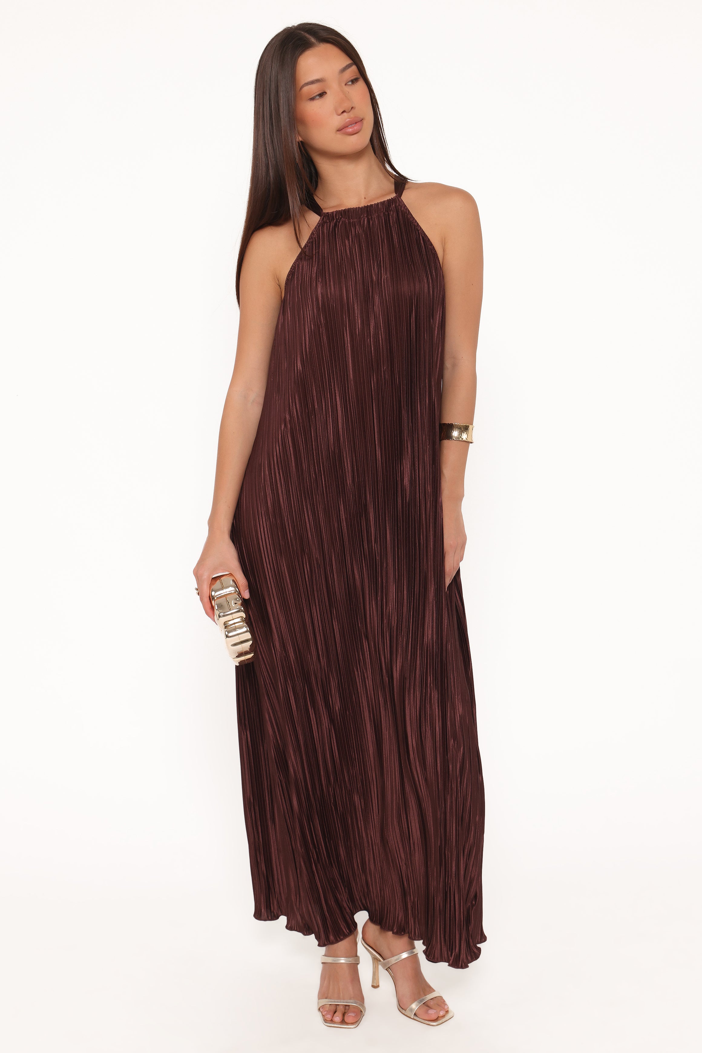 Petal and Pup USA DRESSES Melody Plisse Halter Maxi Dress - Brown
