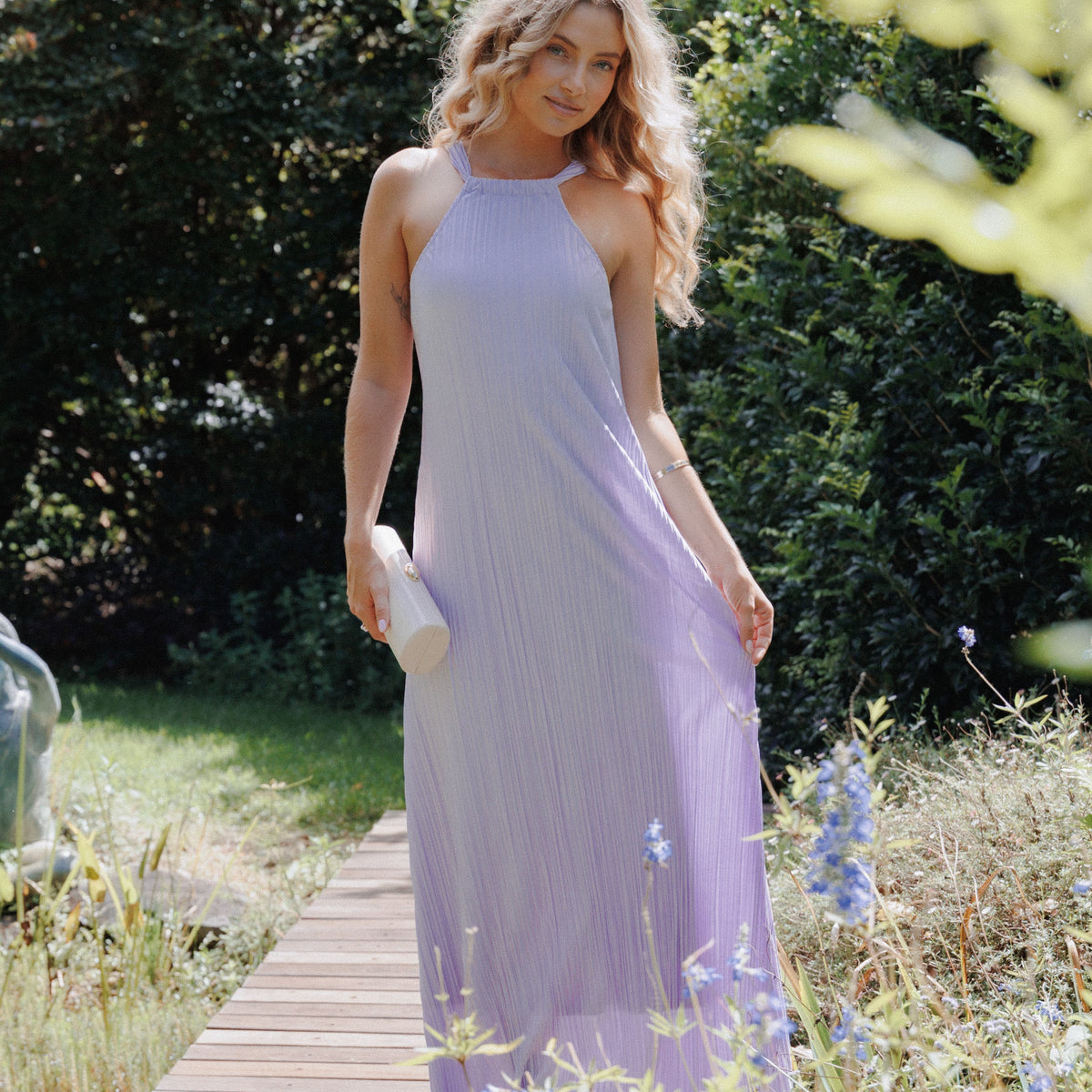 Melody Plisse Halter Maxi Dress - Lavender
