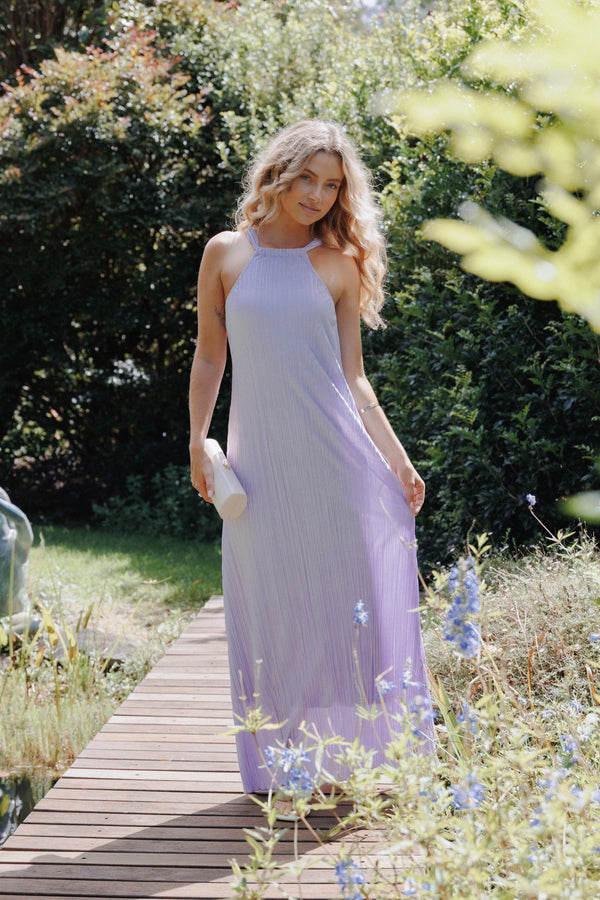 Petal and Pup USA DRESSES Melody Plisse Halter Maxi Dress - Lavender