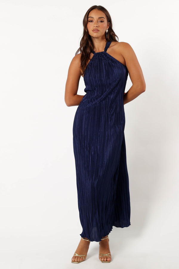 Petal and Pup USA DRESSES Melody Plisse Halter Maxi Dress - Navy