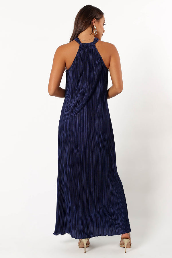 Petal and Pup USA DRESSES Melody Plisse Halter Maxi Dress - Navy