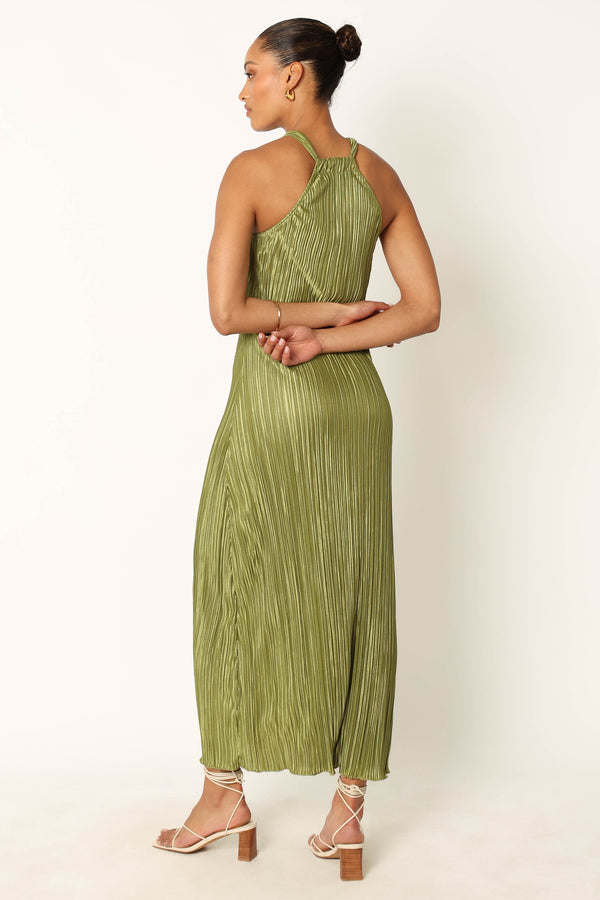 Petal and Pup USA DRESSES Melody Plisse Halter Maxi Dress - Olive