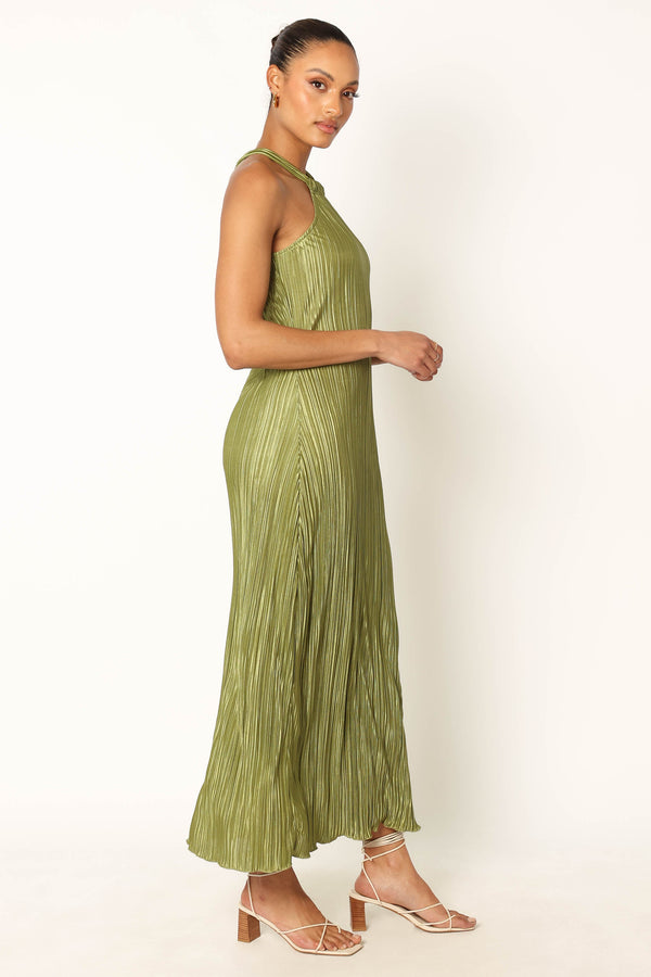 Petal and Pup USA DRESSES Melody Plisse Halter Maxi Dress - Olive