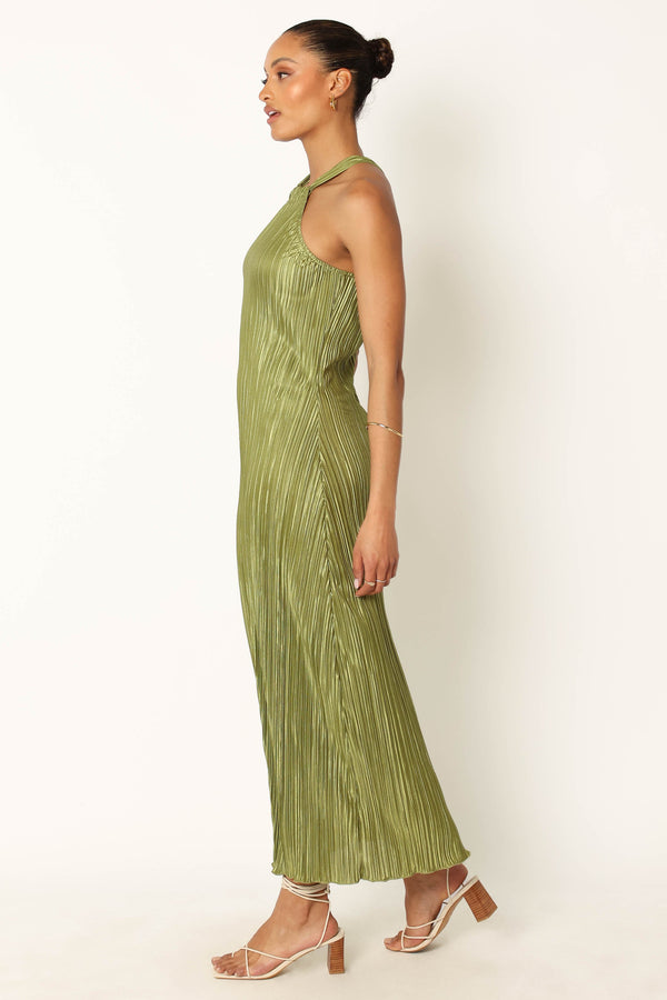 Petal and Pup USA DRESSES Melody Plisse Halter Maxi Dress - Olive