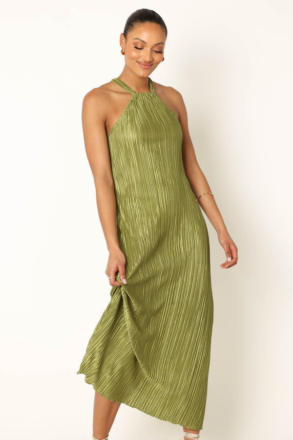 Petal and Pup USA DRESSES Melody Plisse Halter Maxi Dress - Olive