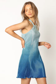 Petal and Pup USA DRESSES Melody Plisse Halter Mini Dress - Blue Gradient