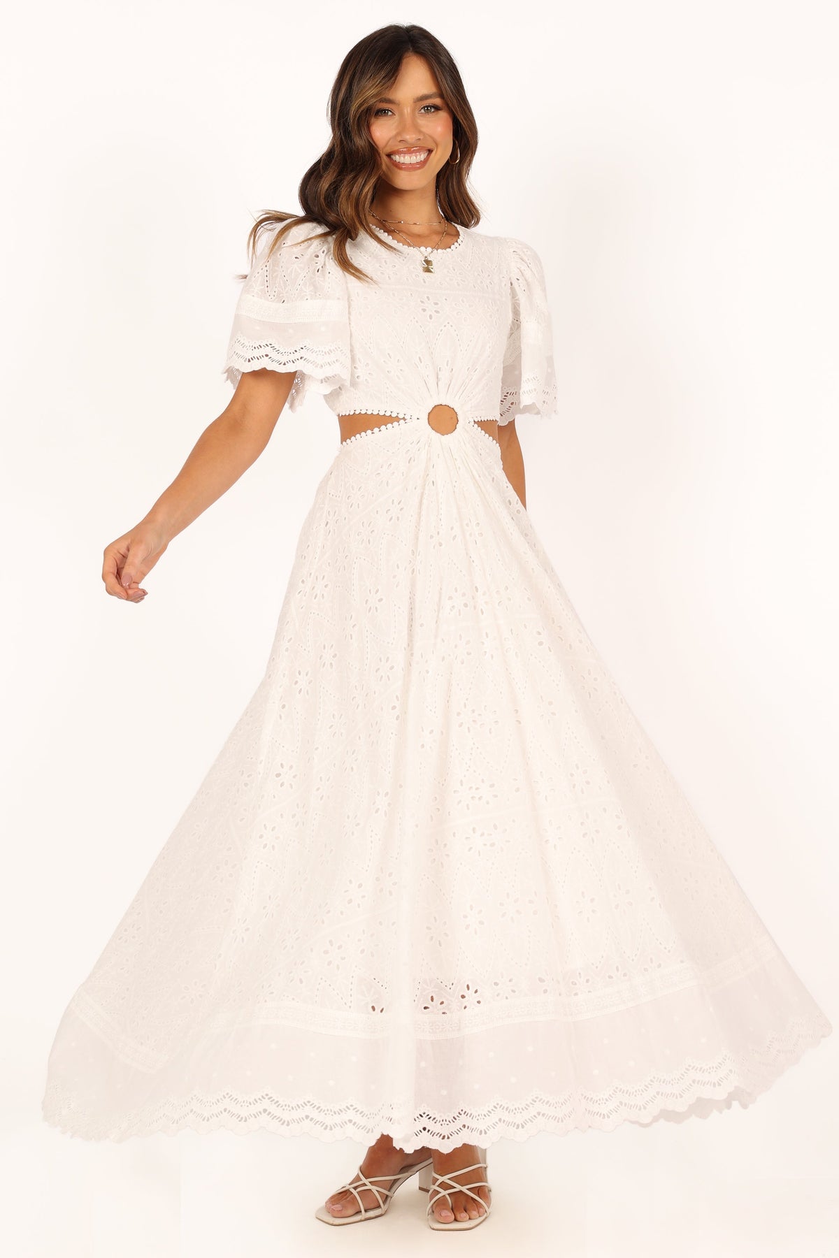 white puff sleeve cut out dress Ariarne Puff Sleeve Cut-Out Waist Mini Dress White XXL