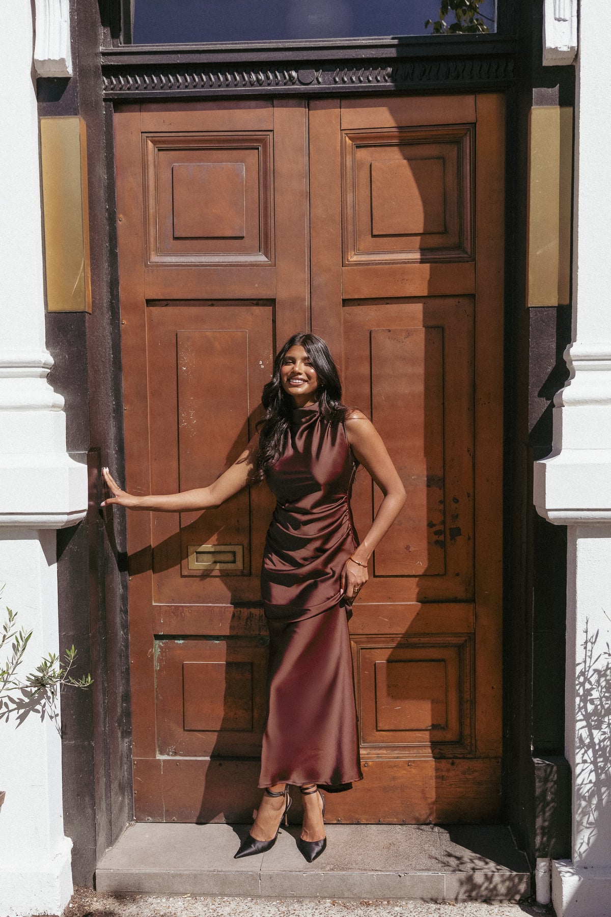 true brown dresses Meryn High Neck Dress - neck dress with a Color:2-Tone Color Name:GOLDEN RAY Mormon Bridesmaid Dresses Lifestyle