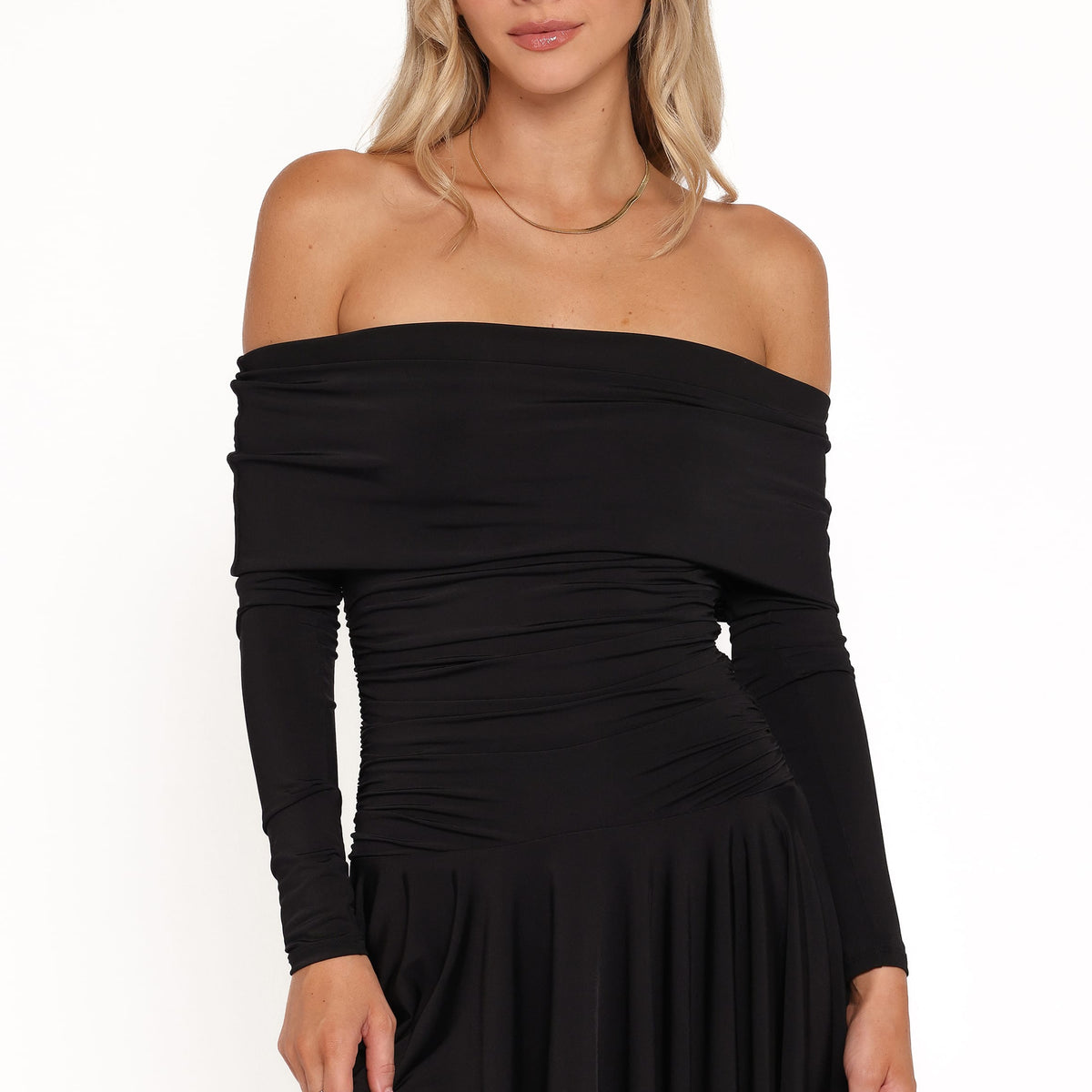 black off the shoulder long sleeve mini dress Fade To Black Off Shoulder Long Sleeve Mini Dress | Chocolate | Womens