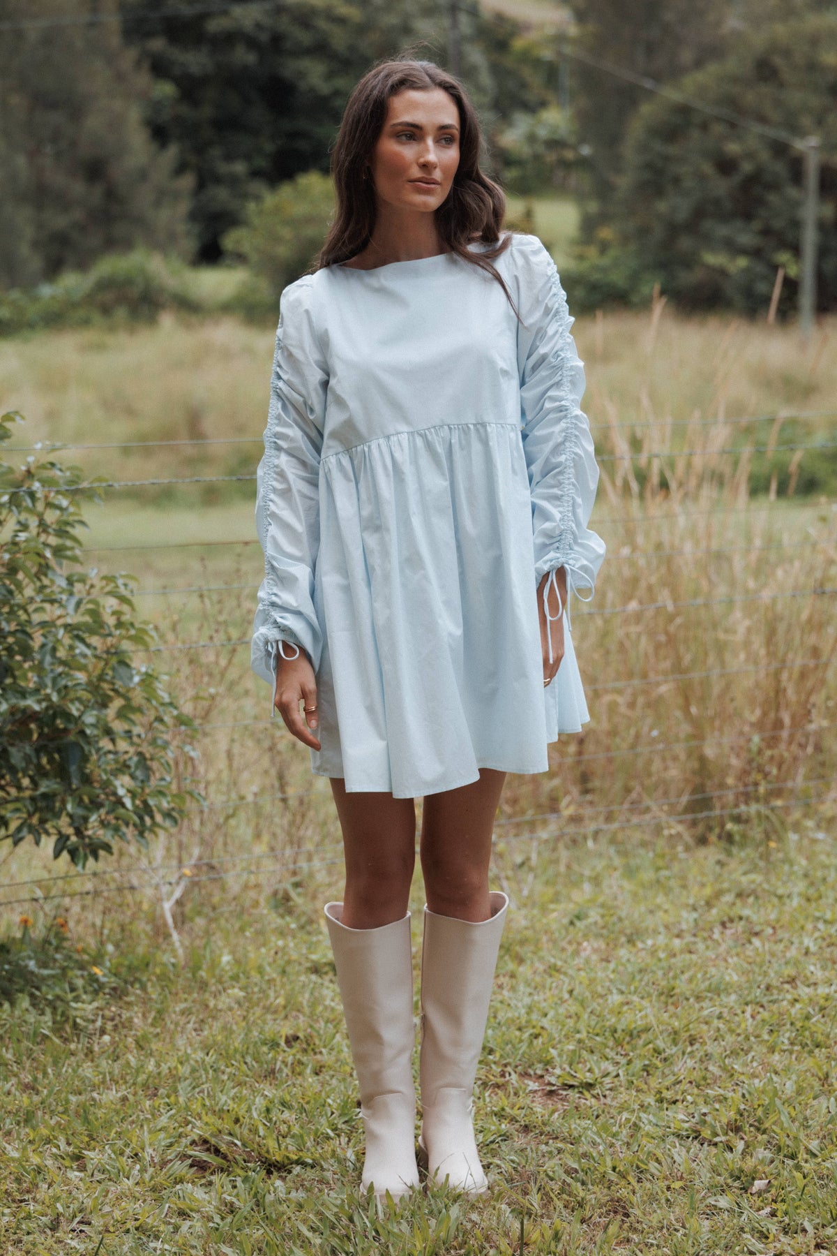 Petal and Pup USA DRESSES Micaela Long Sleeve Mini Dress - Baby Blue