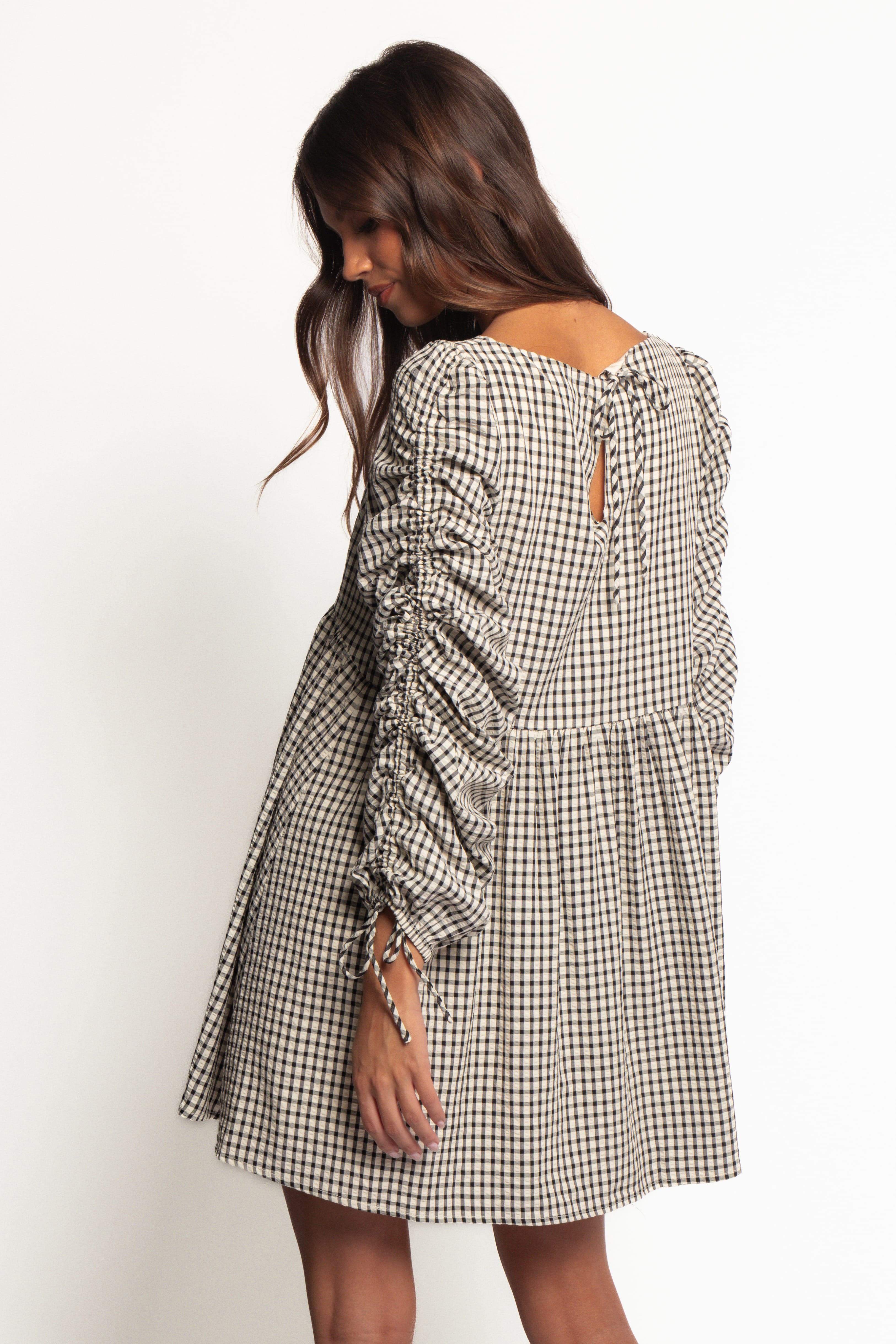 Micaela Long Sleeve Mini Dress - Black Gingham | Petal & Pup USA