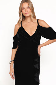Petal and Pup USA DRESSES Micah Off Shoulder Velvet Maxi Dress - Black