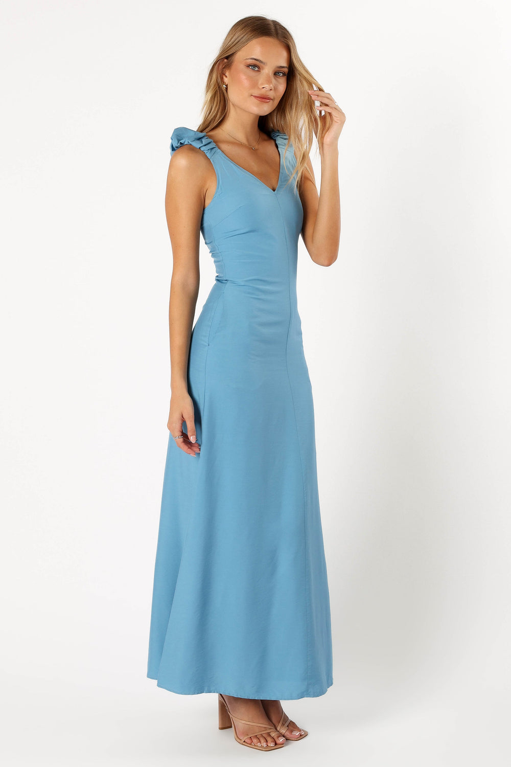 Petal and Pup USA DRESSES Michael Ruched Strap Maxi Dress - Blue