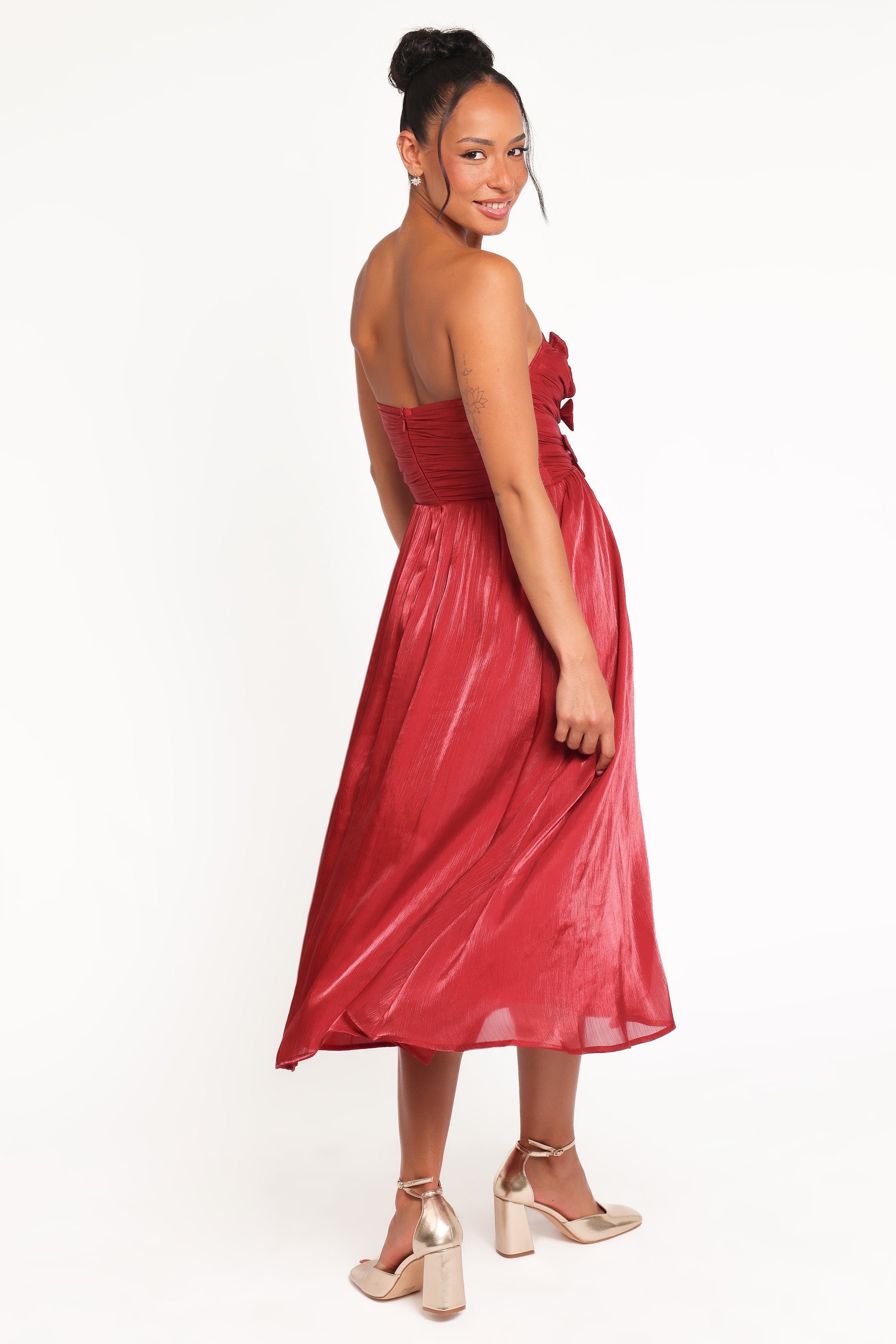 Petal and Pup USA DRESSES Mila Strapless Midi Dress - Red
