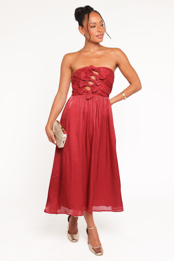 Petal and Pup USA DRESSES Mila Strapless Midi Dress - Red