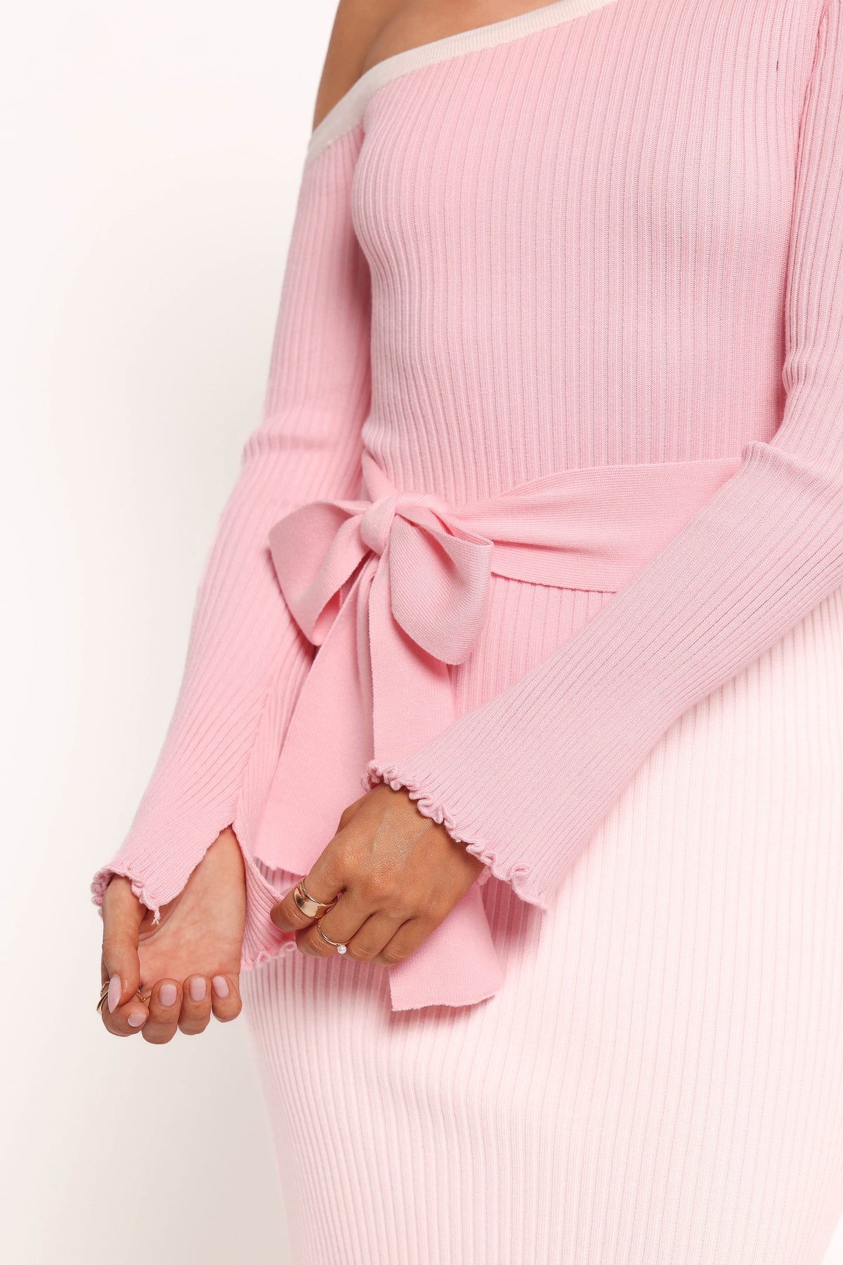 pink off shoulder sweater dress Milan Off Shoulder Midi Dress - Pink