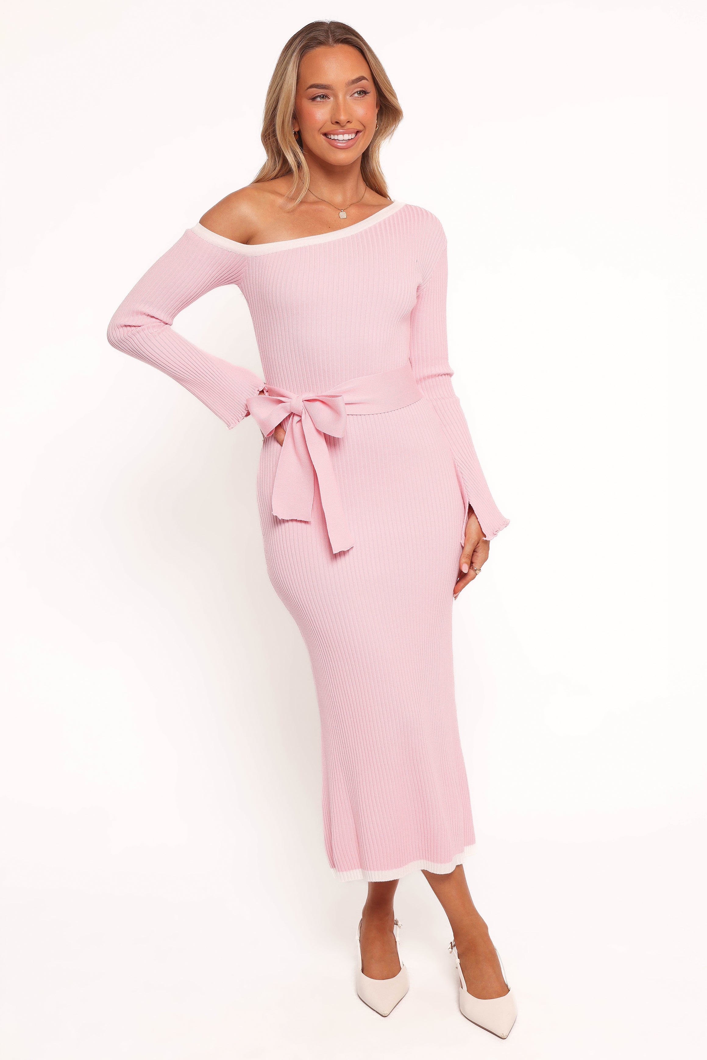 Petal and Pup USA DRESSES Milan Off Shoulder Midi Dress - Pink