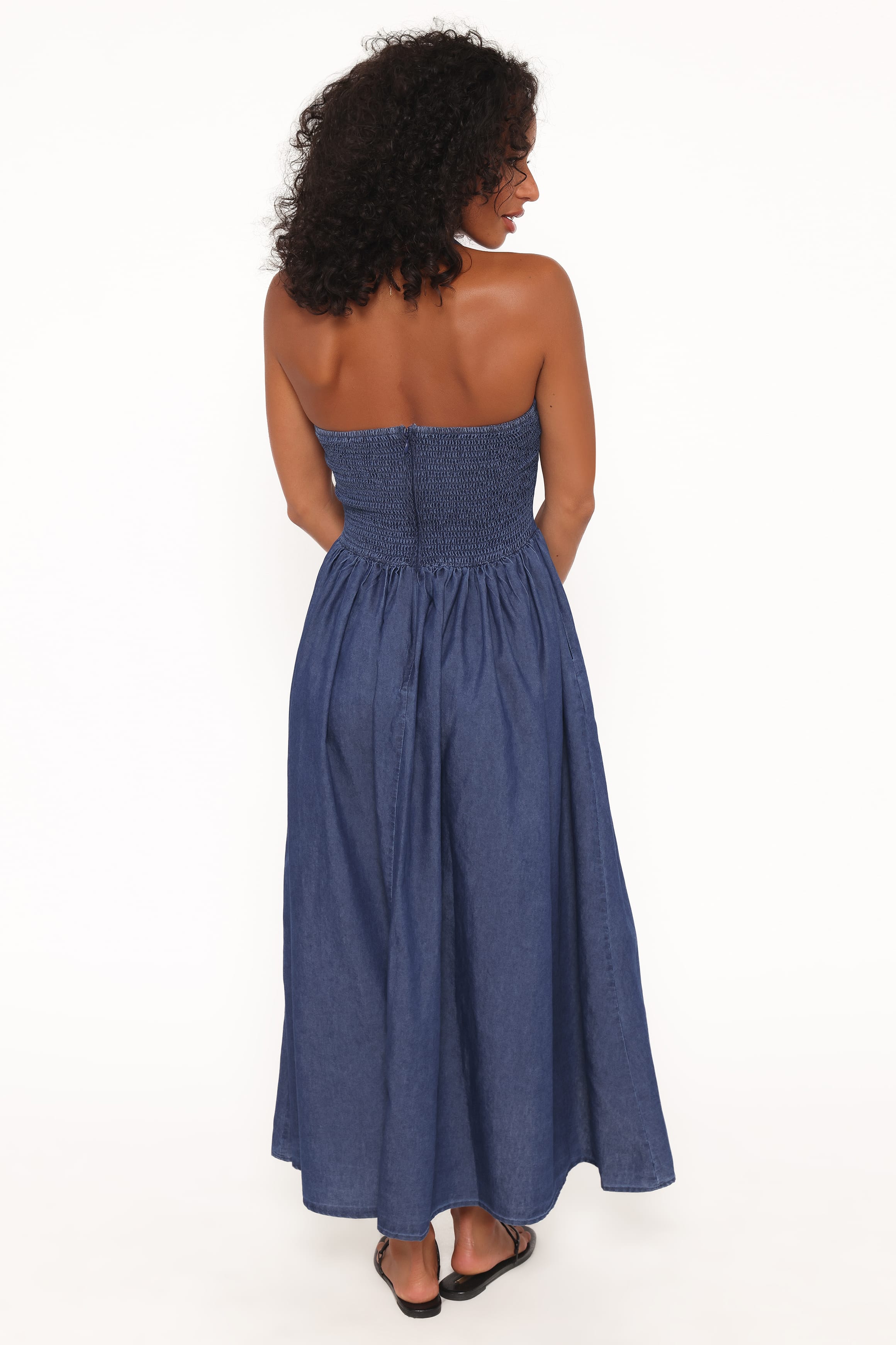 Petal and Pup USA DRESSES Milford Halterneck Midi Dress - Dark Denim