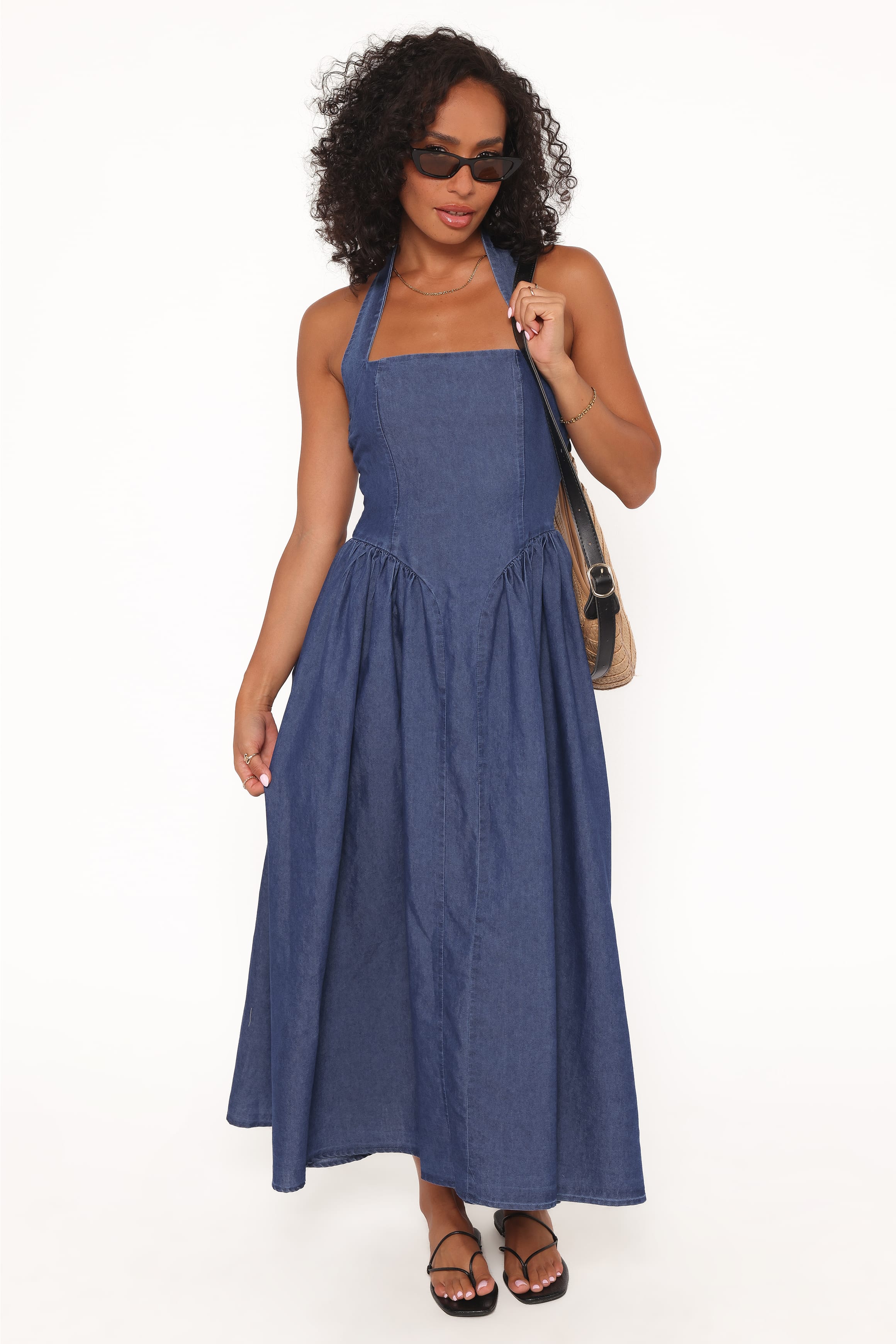 Petal and Pup USA DRESSES Milford Halterneck Midi Dress - Dark Denim