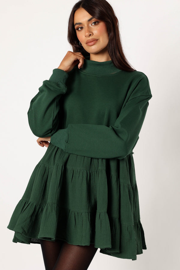 Petal and Pup USA DRESSES Minia Long Sleeve Mini Dress - Hunter Green