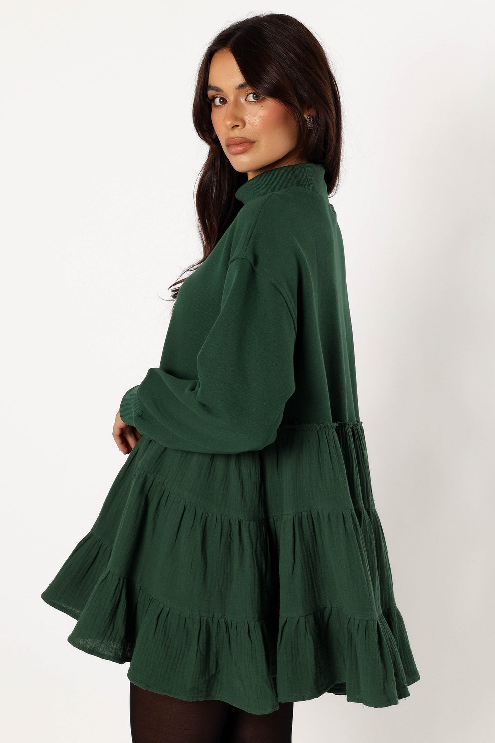 Minia Long Sleeve Mini Dress - Hunter Green - Petal & Pup USA